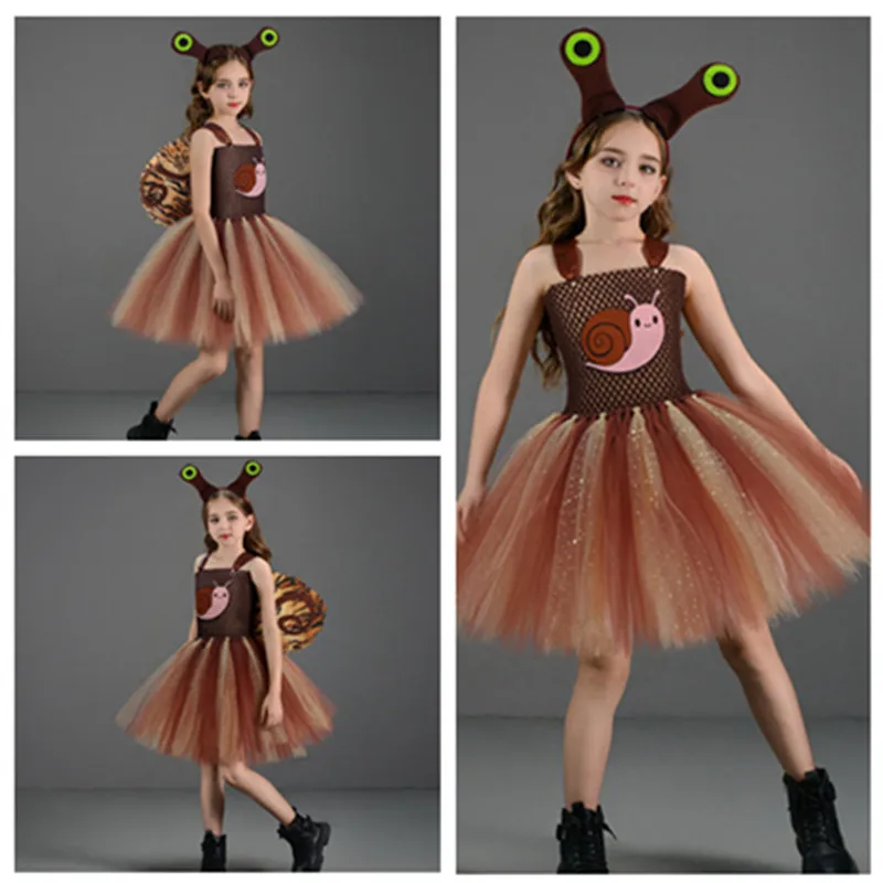 

Детское платье-пачка с изображением маленькой улитки для косплея, платье-пачка для девочек, повязка на голову в виде ракушки улитки, сценический костюм, карнавальный костюм на Хэллоуин