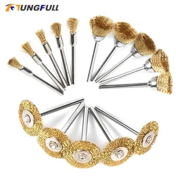 15pcs Brass Wire Wheel Cup Brush Set Brass Brush For Die Grinder Rotary Electric Tool  Polishing Brush Mini Drill Rust Removal
