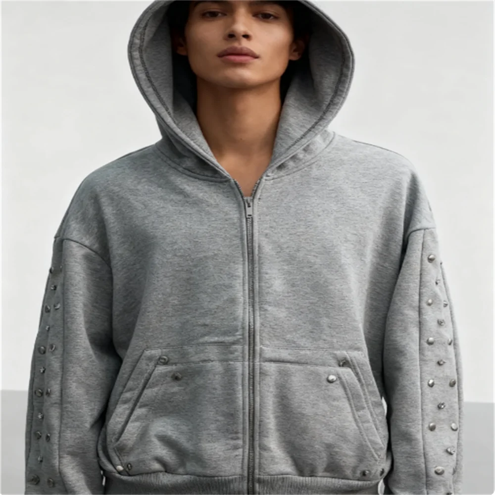 

Cross-border minimalist yet stylish fashion trend, rivet craftsmanship design, hooded sweater, unisex