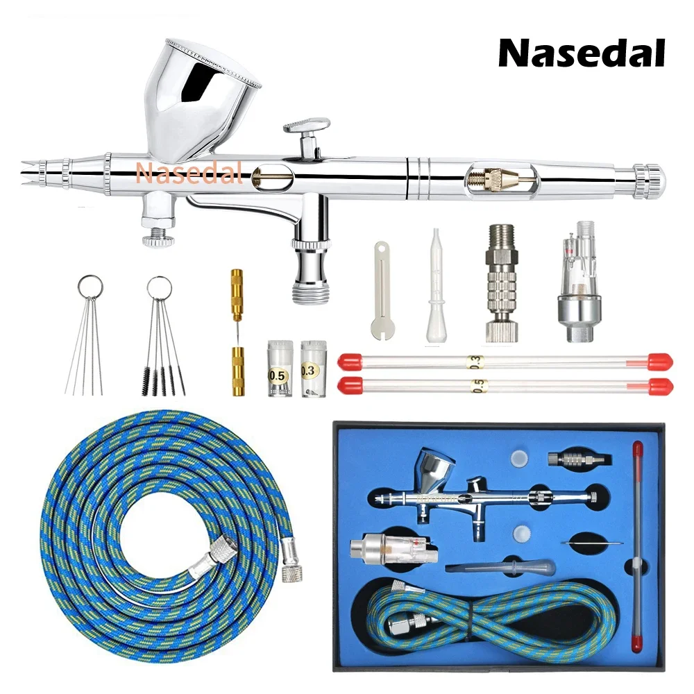 Nasedal Gravity Dual-action Mini 9cc Airbrush Paint Nail Spray Gun makijaż zestaw farb twarz sztuka tatuażu narzędzie do majsterkowania 0.2mm/0.3mm/0.5mm