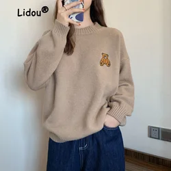 Autumn Winter Fashion Solid Color Bear Sweaters New Long Sleeve All-match O-collar Casual Loose Bottoming Knitting Shirt 2022