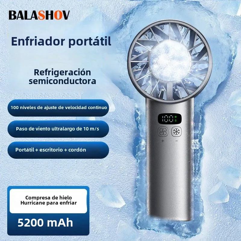Ventilador de refrigeración de alta velocidad para compresa de hielo, ventiladores de mano, miniventilador portátil recargable por USB, pantalla Digital LED, viajes, Camping, exteriores