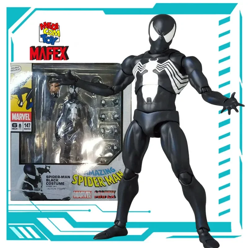 MEDICOM TOY MAFEX Original 168 Spider-Man Black Symbiote Model Kit Anime Figure Toys Collectible Model Ornaments Gifts for Boys