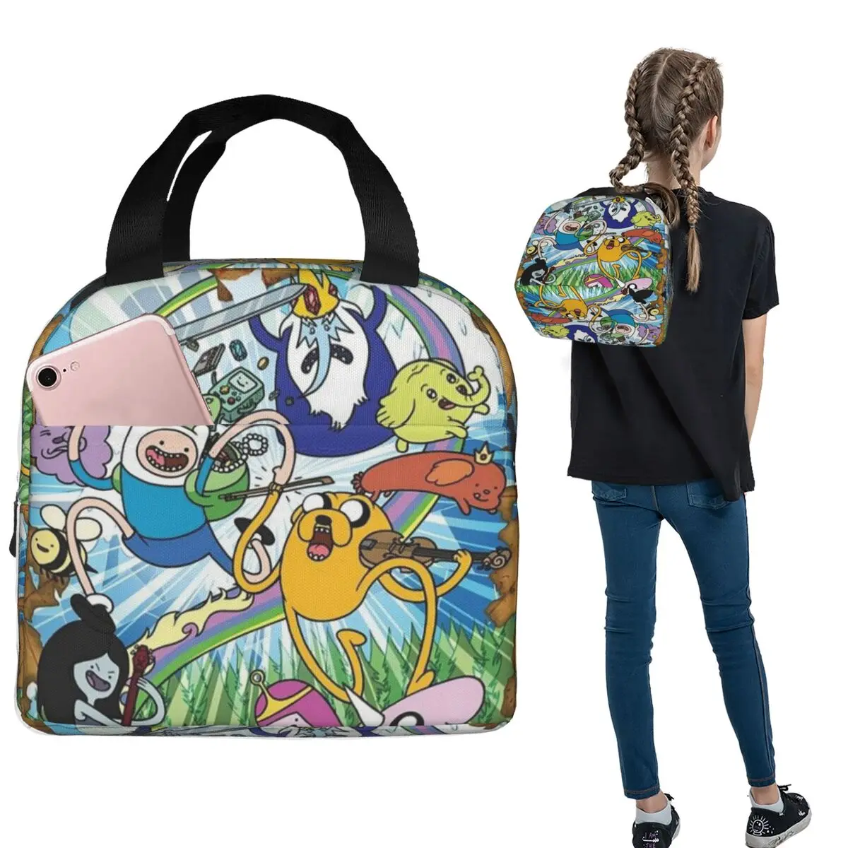 

Изолированная сумка для обеда с героями мультфильмов «Время приключений» для женщин и детей, герметичные коробки для еды, термосумка для обеда