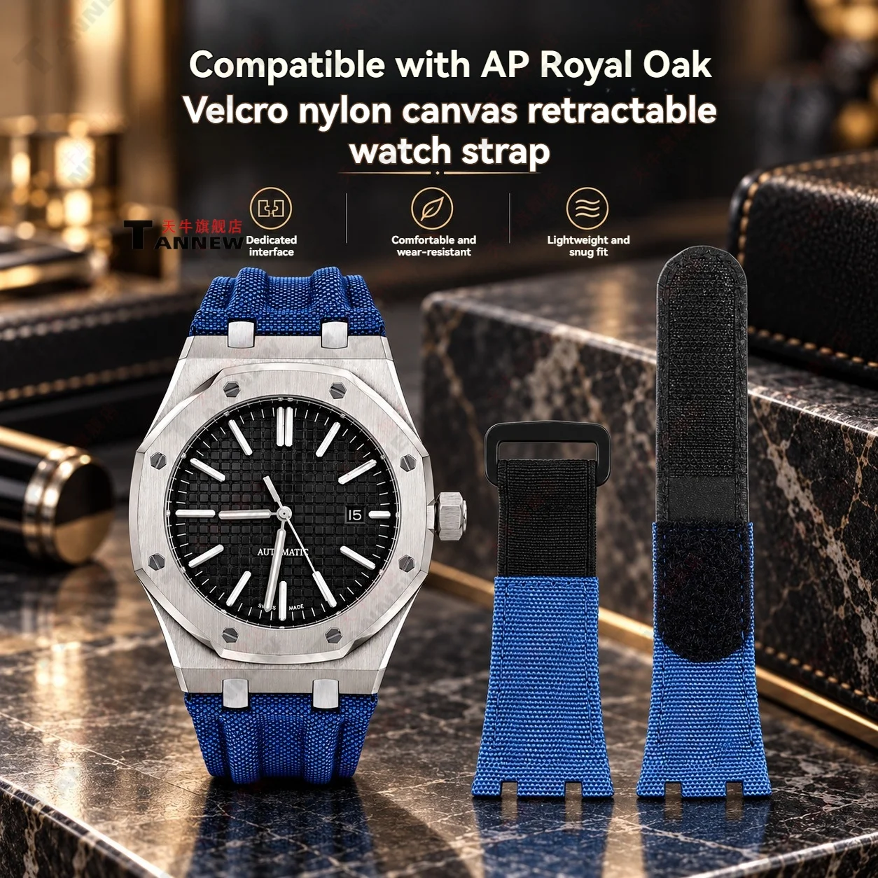 Nylon Canvas Elastic Replacement Watch Strap for Audemars Piguet Royal Oak 15500 15400 26331 15510 26237 26703 Hook Loop Band