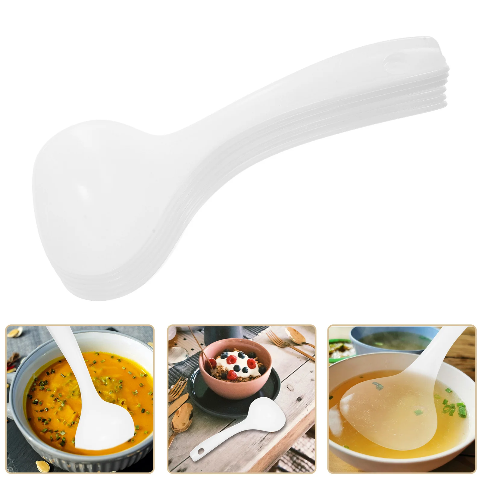 

6Pcs Asian Soup Spoon Chinese Style Porridge Ladle with Long Handle for Kitchen Dining Hall Catering Use Sturdy Reusable Serving