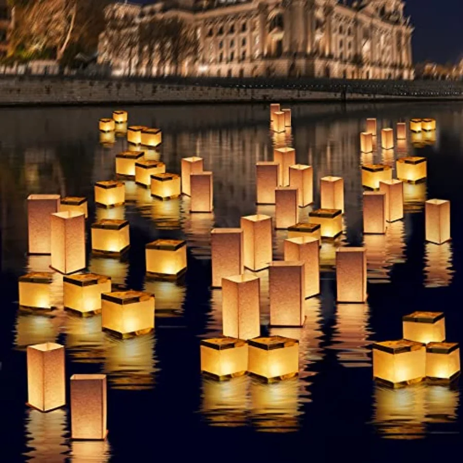 Pack Floating Lanterns Rectangle Sets, Outdoor Lanterns Decorative with Waterproof, Floating Candles for Pool, River, Memorials