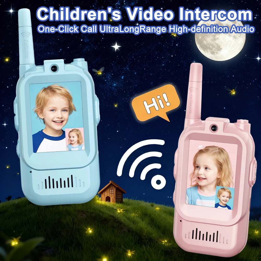 Kids Video Walkie Talkie Set 2-inch High-definition Screen Rechargeable One-Click Call 2PCS Cartoon Intercom Gift