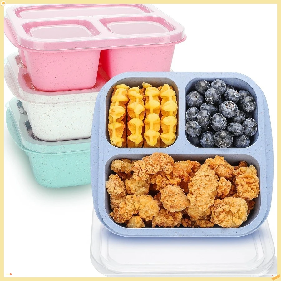 

Bento Box For Kids, 4 Pack 3 Compartments Meal Prep Containers Reusable Lunch Containers, Food Storage Containers