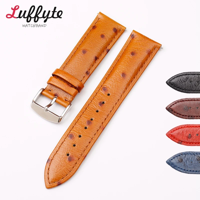 Ostrich Pattern Genuine Leather Watch Strap 18mm 20mm 22mm Wristwatch Band Smartwatch Straps Quick Release Watchband