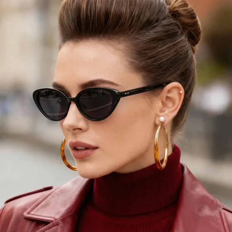 Rivets Brown Fashion Cat Eye Sunglasses for Women Brand Designer Retro Sun Glasses Female Shades UV400 Purple Eyewea