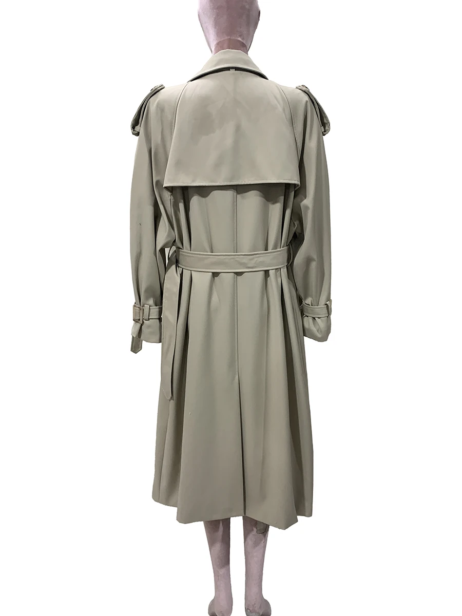 Nerazzurri Spring Autumn Long Trench Coat for Women Belt Double Breasted Elegant Chic Luxury Designer Fashion Overcoat Clothes
