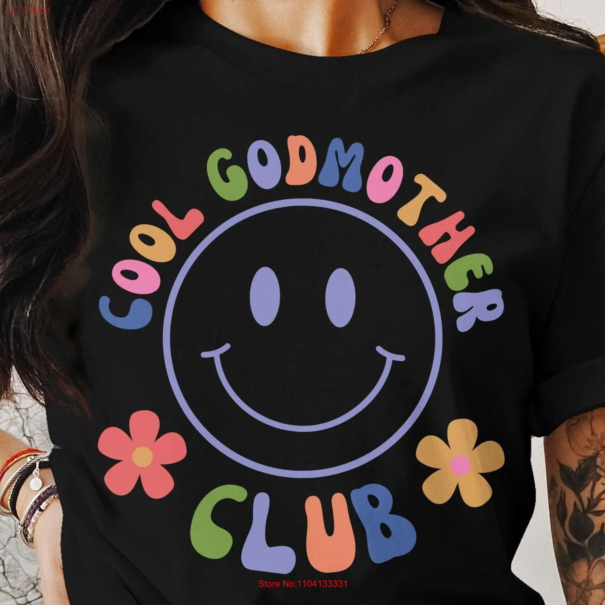 Groovy Godmother Club T Shirt Cool Awesome Fun Baptism Celebration Wear Unique for long or short sleeves