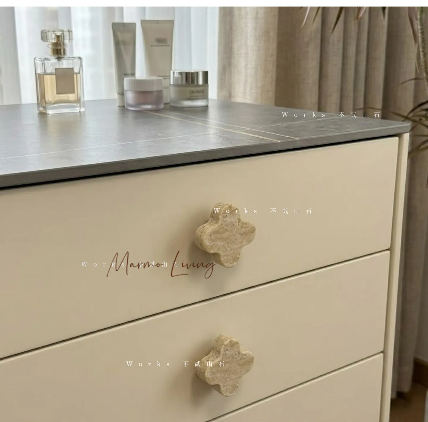 French Luxury Style Natural Marble Handle Shaped Drawer Cabinet Travertine Knob Creative Villa Decor Pull