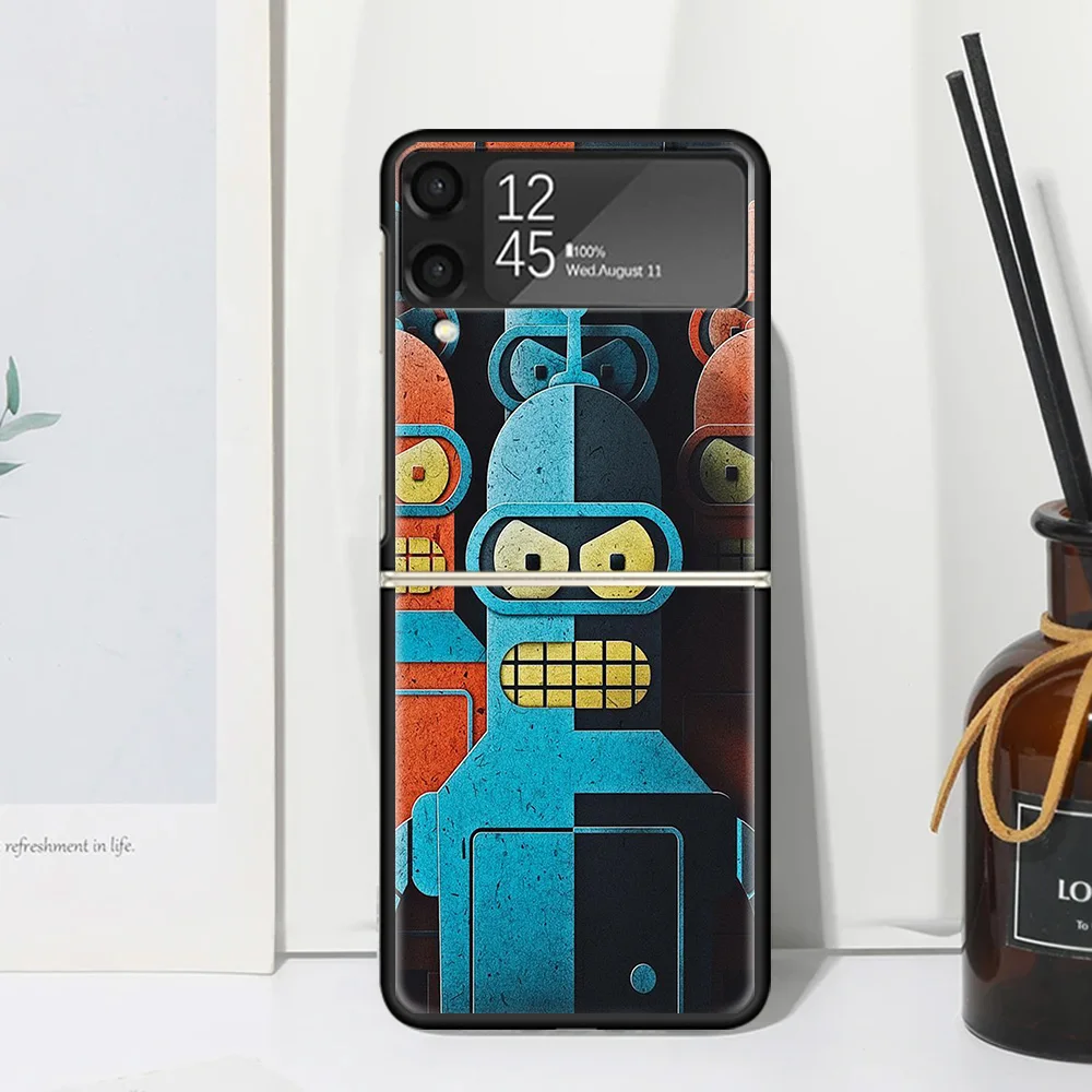 Cartoon F-Futuramas Phone Case For Samsung Galaxy Z Flip Zflip 6 Flip6 5 Flip5 4 Flip4 3 Flip3 5G Art Fundas Black Cover