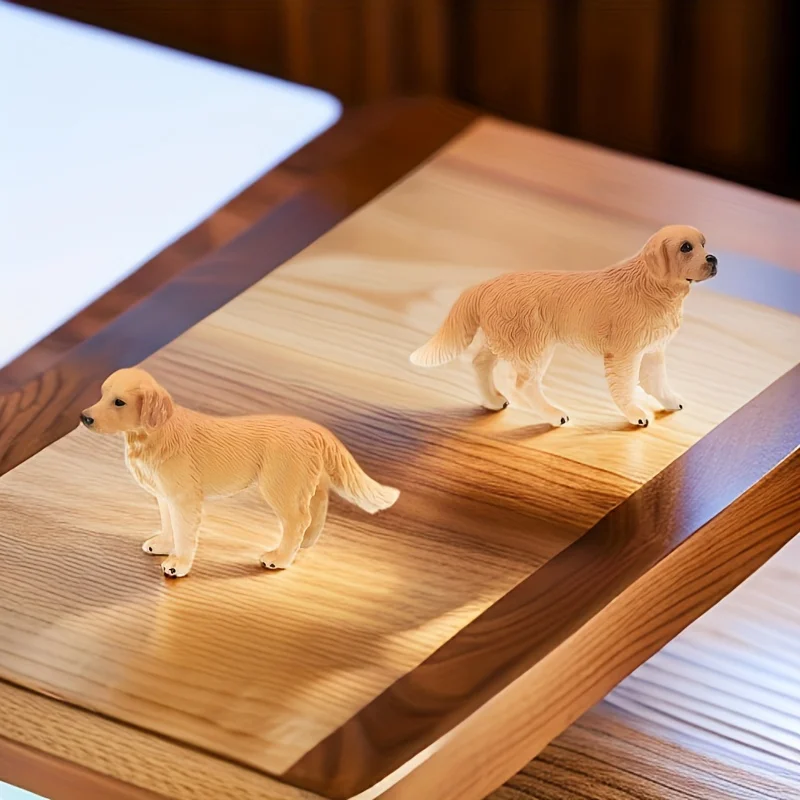 2pcs Collectible PVC Golden Retriever Figurines - Hand-Painted Realistic Miniature Animal Statues for Office Desk, Home Decor