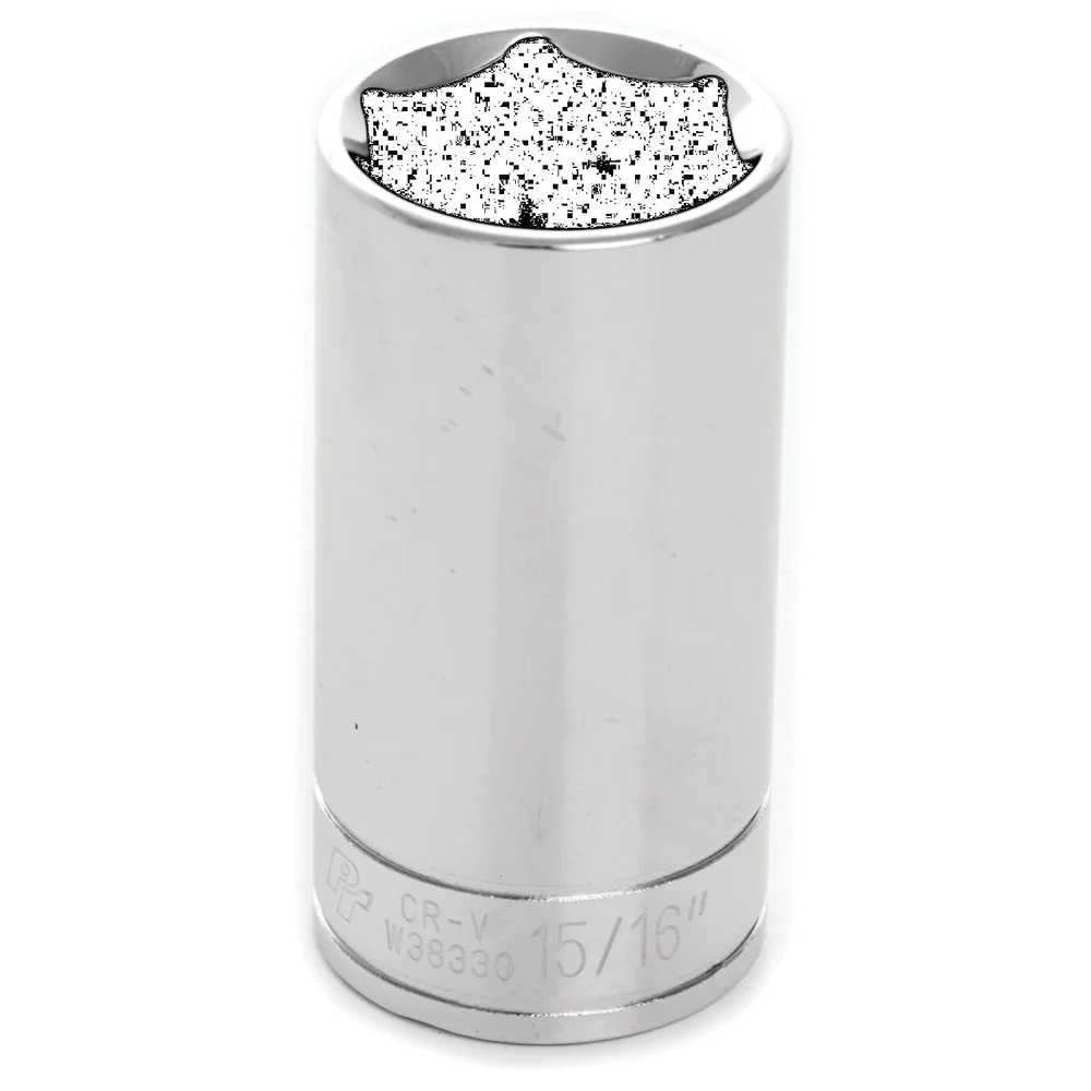 Deep Socket 15/16 Inch Chrome Vanadium Steel Corrosion Resistant Polished Finish Recessed Edges Fastener Rounding Prevention