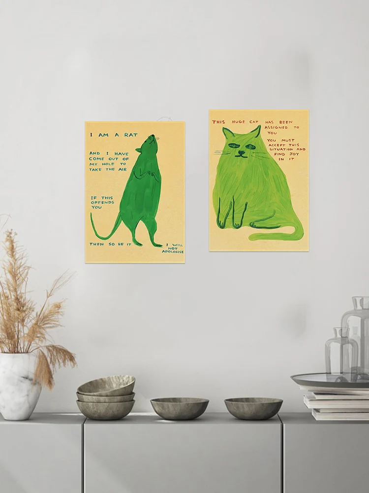 David Shrigley Monkey Mouse Cat Mouse Wall Simplicity Art Kraft Poster Prints Canva Painting Wall Pictures for Living Room Decor