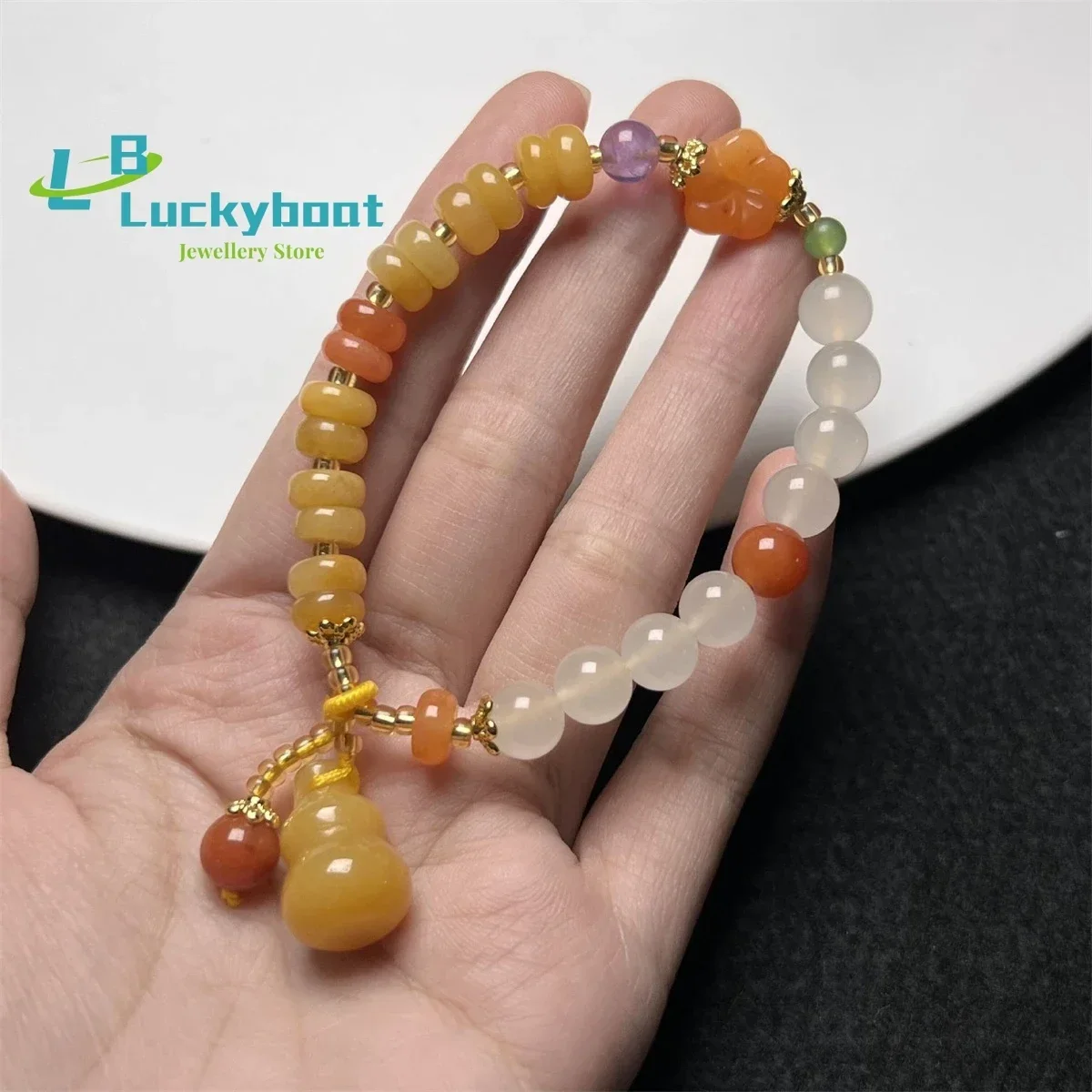 New Gold Silk Jade Hand String Gourd Pendant Topaz Spacer Beads Vintage Chinoiserie National Amethyst Handwear Wholesale Women