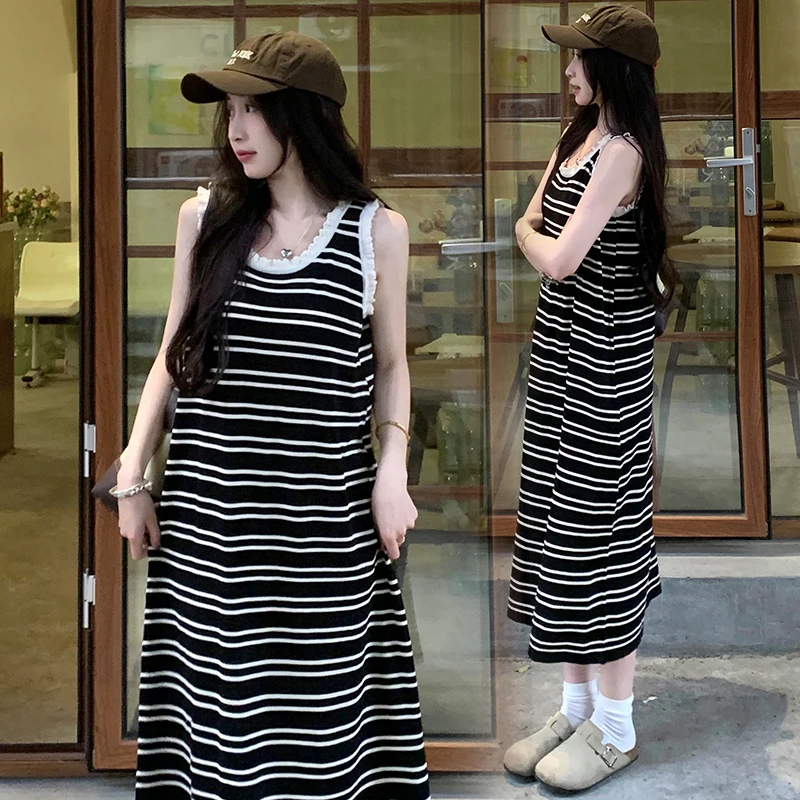 Large striped knitted vest for women in summer, loose and slimming, paired with undershirt, sleeveless top, dress, long skirt