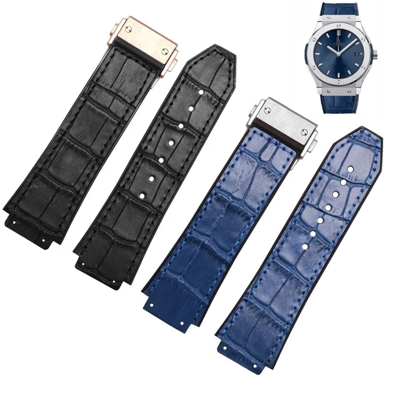 Watch Band 19mmX25mm High quality Genuine leather strap for Hublot series fashion business 22mm clasp ladies rubber sports strap