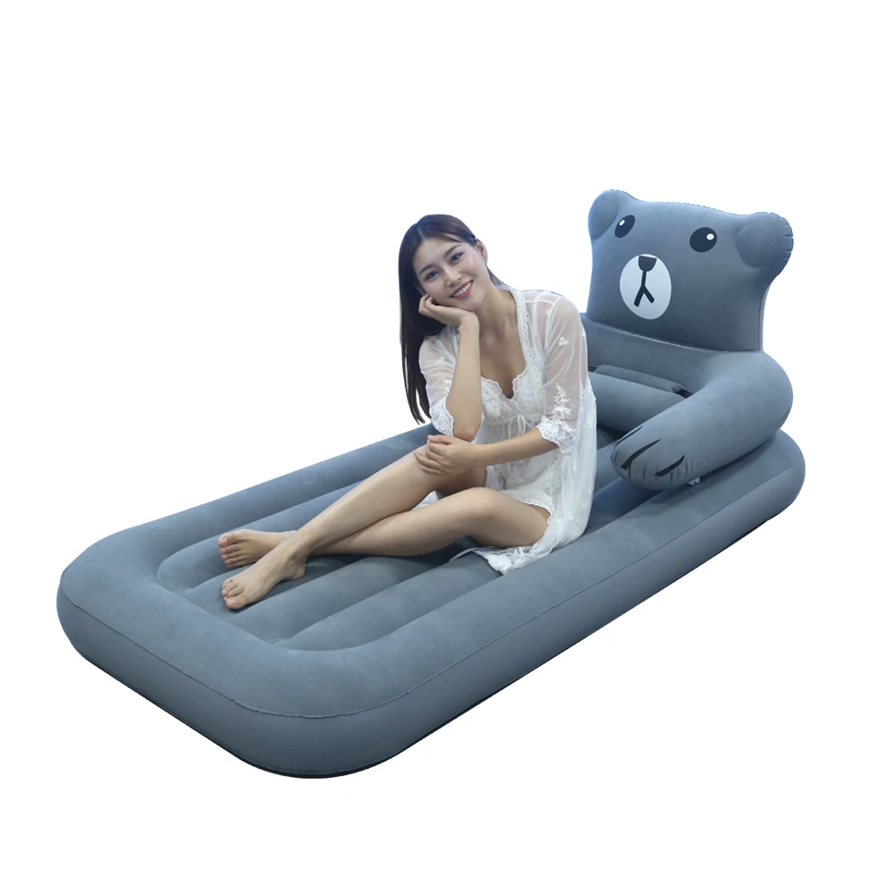 flocking PVC inflatable air bed mattress with hand electric pump indoor office moisture-proof foldable air sofa chair lazy chair