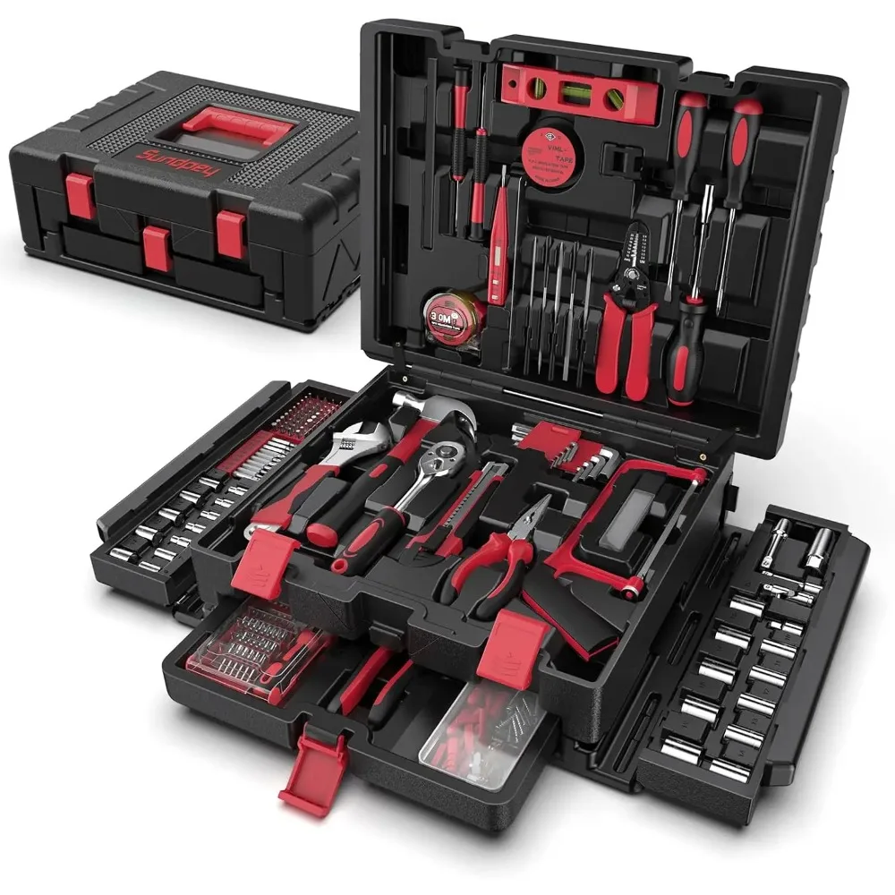 

Protable Complete Household and Auto Repair Tool Set - Hand General Basic Tool Box Storage Case - Full Basic Toolkit for Han