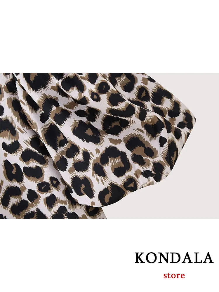 KONDALA Vintage Leopard Print Loose Shirts Women O Neck Bow Buttons Short Sleeve Blouses Fashion 2024 Summer Streetwear Tops