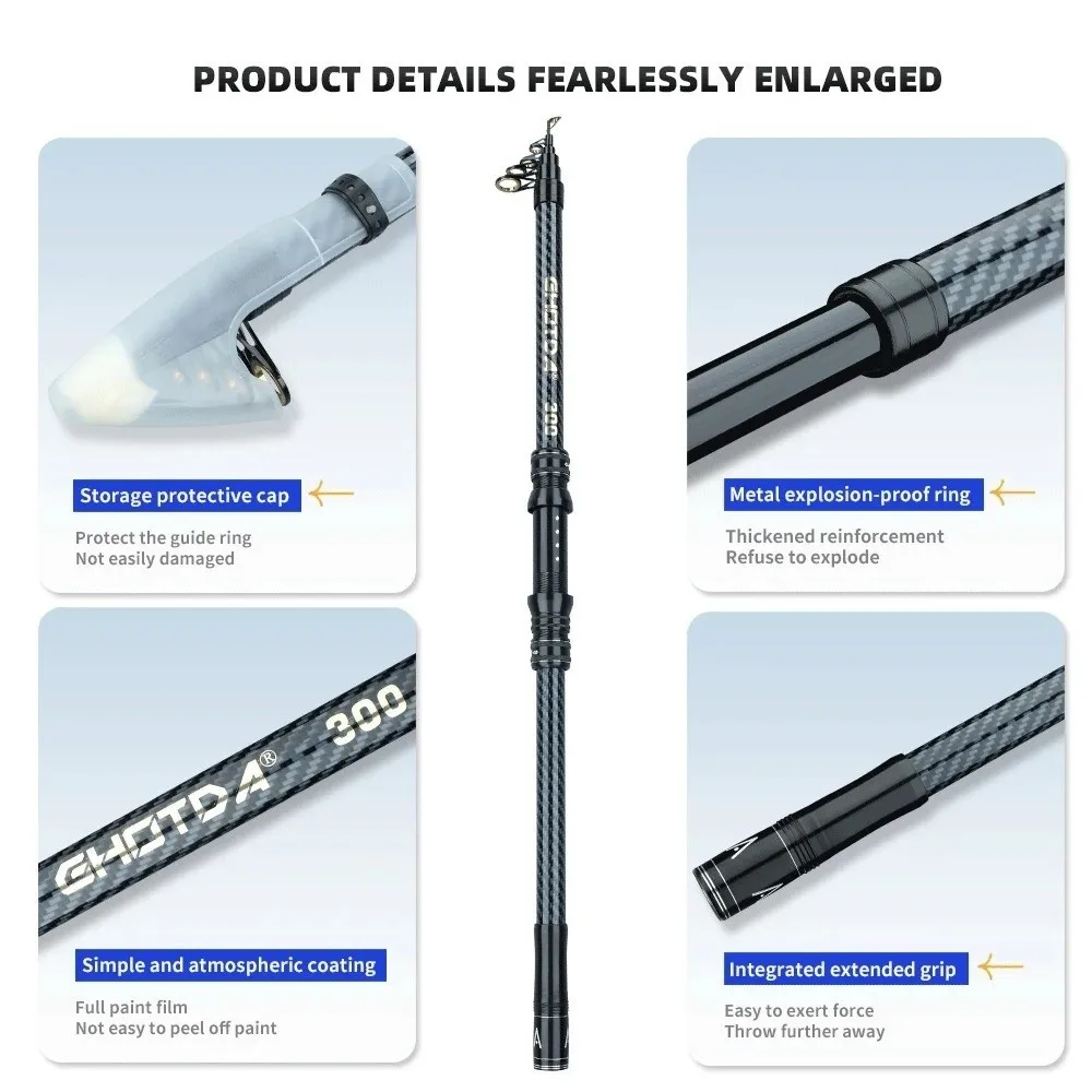 

Carp Super Hard Telescopic Fishing Rod 2.1m-4.5m Spinning Carp Spinning Rod Glass Fiber Long Range Fishing Pole Seawater Fishing