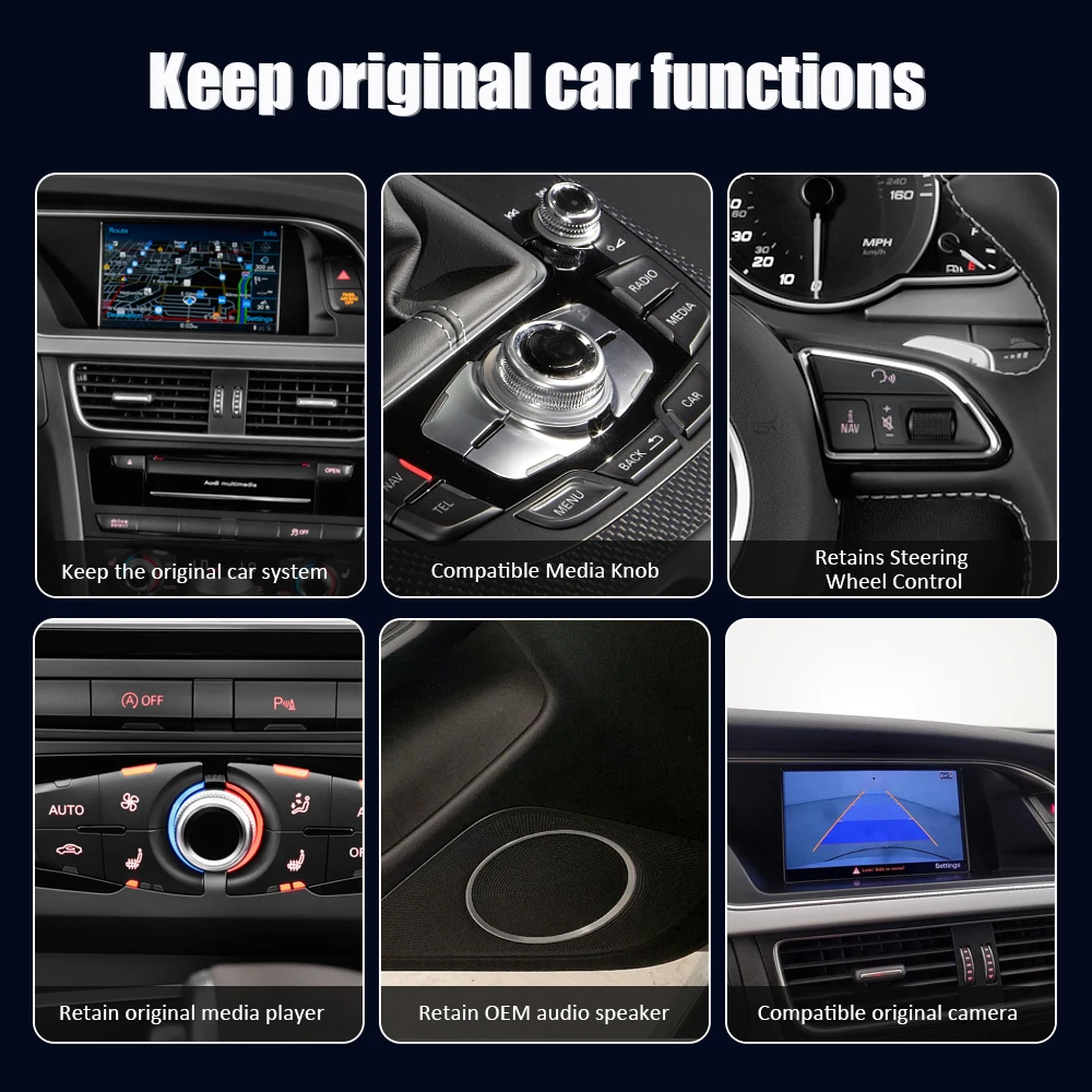 Radio para Auto con Sistema Inteligente Android Auto y CarPlay Inalámbrico de 10.25 Pulgadas para Audi A4 A5 B8 2009-2016, Sistema Estéreo con GPS y Navegación 6