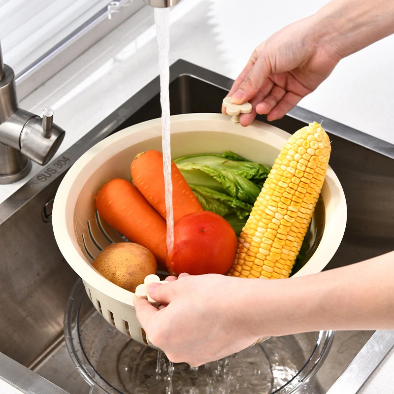 Kitchen Colanders Bowl Set 2 In 1 Fruit Vegetable Washing Food Strainers, Large Plastic Double Layered Strainer Basket