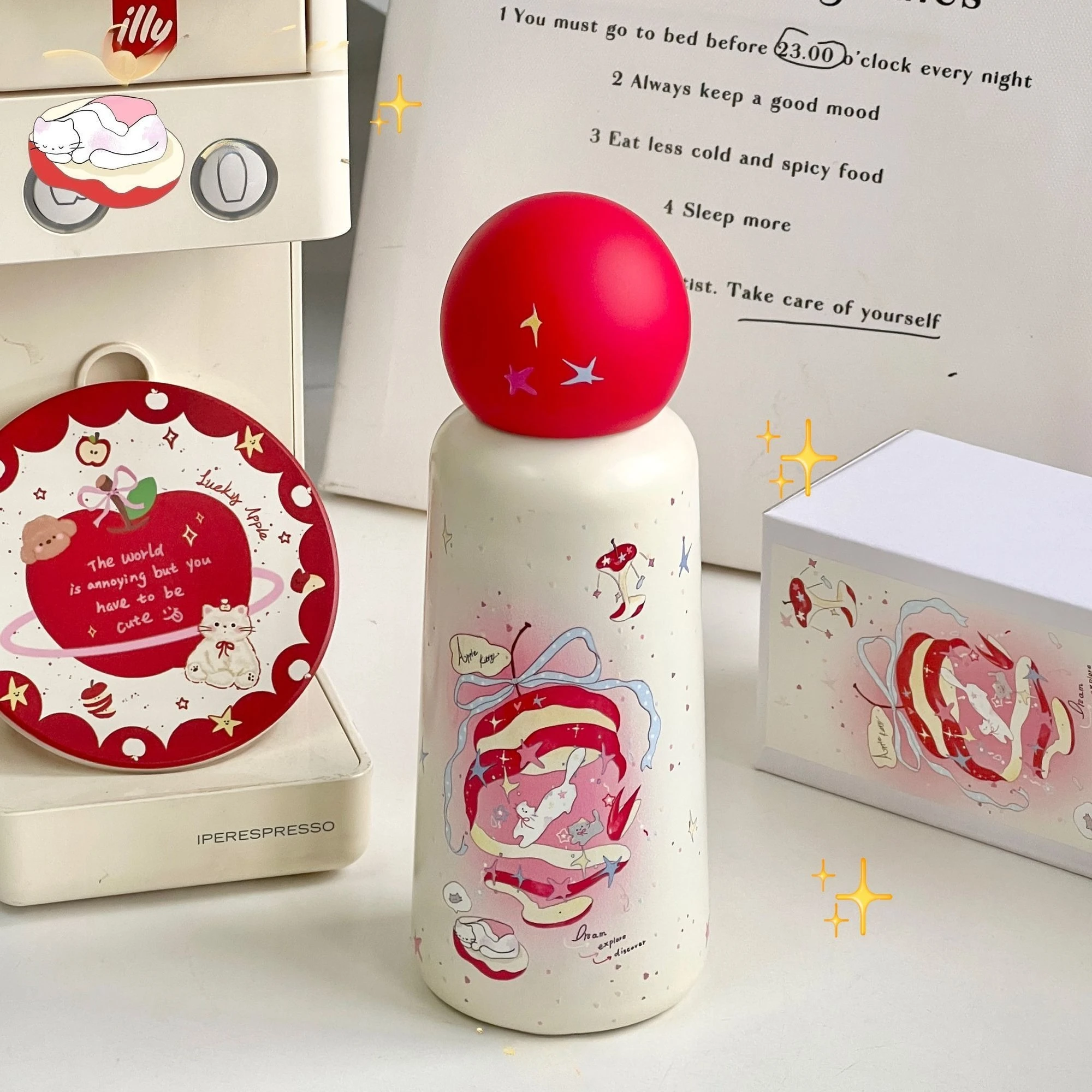 Dream Red Apple Portable Thermos Cup, High Beauty Accompanying Water Cups, Christmas, Halloween, Birthday Gift Vacuum Flasks