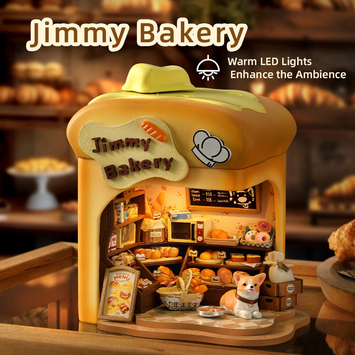 Nuevo Kit de modelo en miniatura de madera DIY, tienda de panadería Jimmy, casas de muñecas de rompecabezas 3D con luces de muebles para amigos, regalos de cumpleaños
