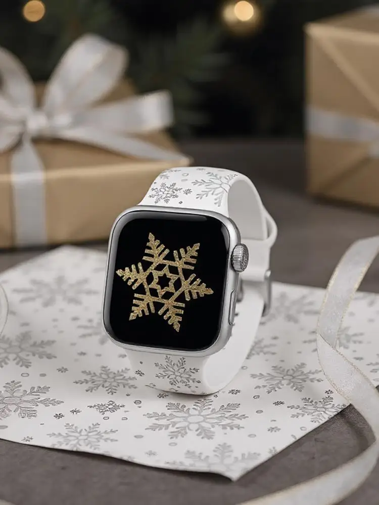 Christmas snowflake Silicone Strap for Apple Watch Bands 40mm 41 42mm 44mm 45 49mm 46mm Bracelet Correa iWatch 11 10 9 8 7 6 SE