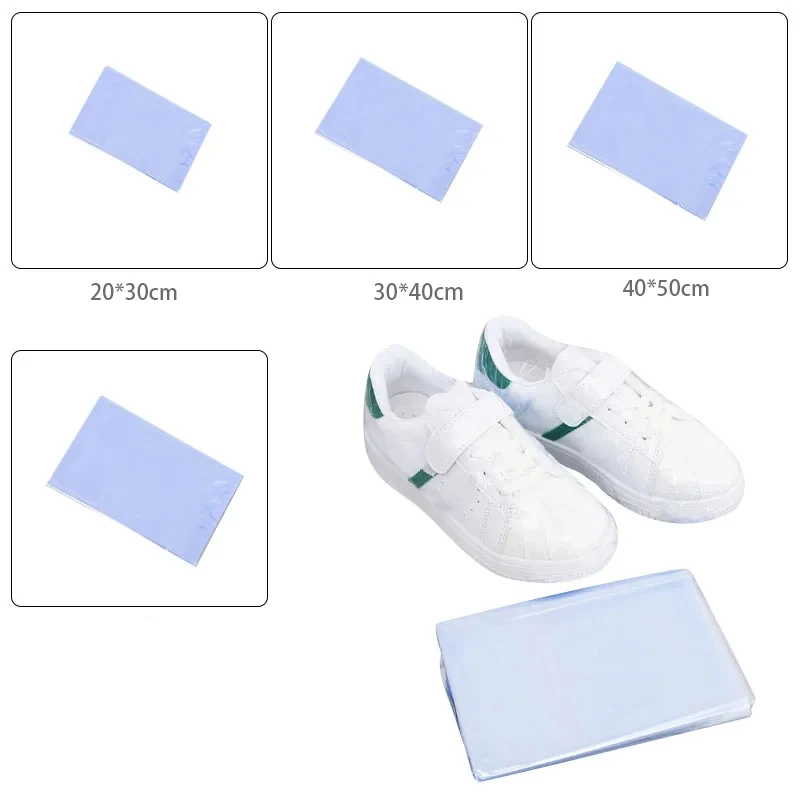 100Pcs Shoes Protective Film Pvc Heat Shrink Film Waterproof Dustproof Transparent Shoes Cover Blower Heat Seal Film Homestorage