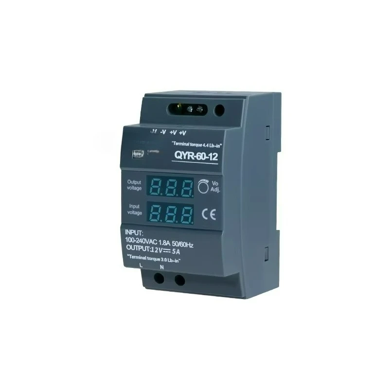 

QYR 60W 100W 150W 12V 5A 24V Led Cctv Smps Adjustable Digital Display Industrial AC to DC Din Rail Switching Power Supply