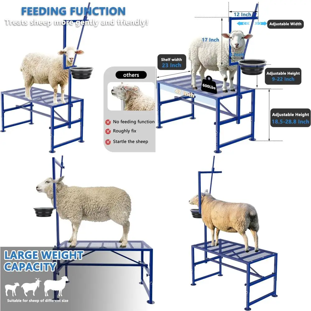 

Adjustable Goat and Sheep Milking Stand with Feed Bin, Iron Blue