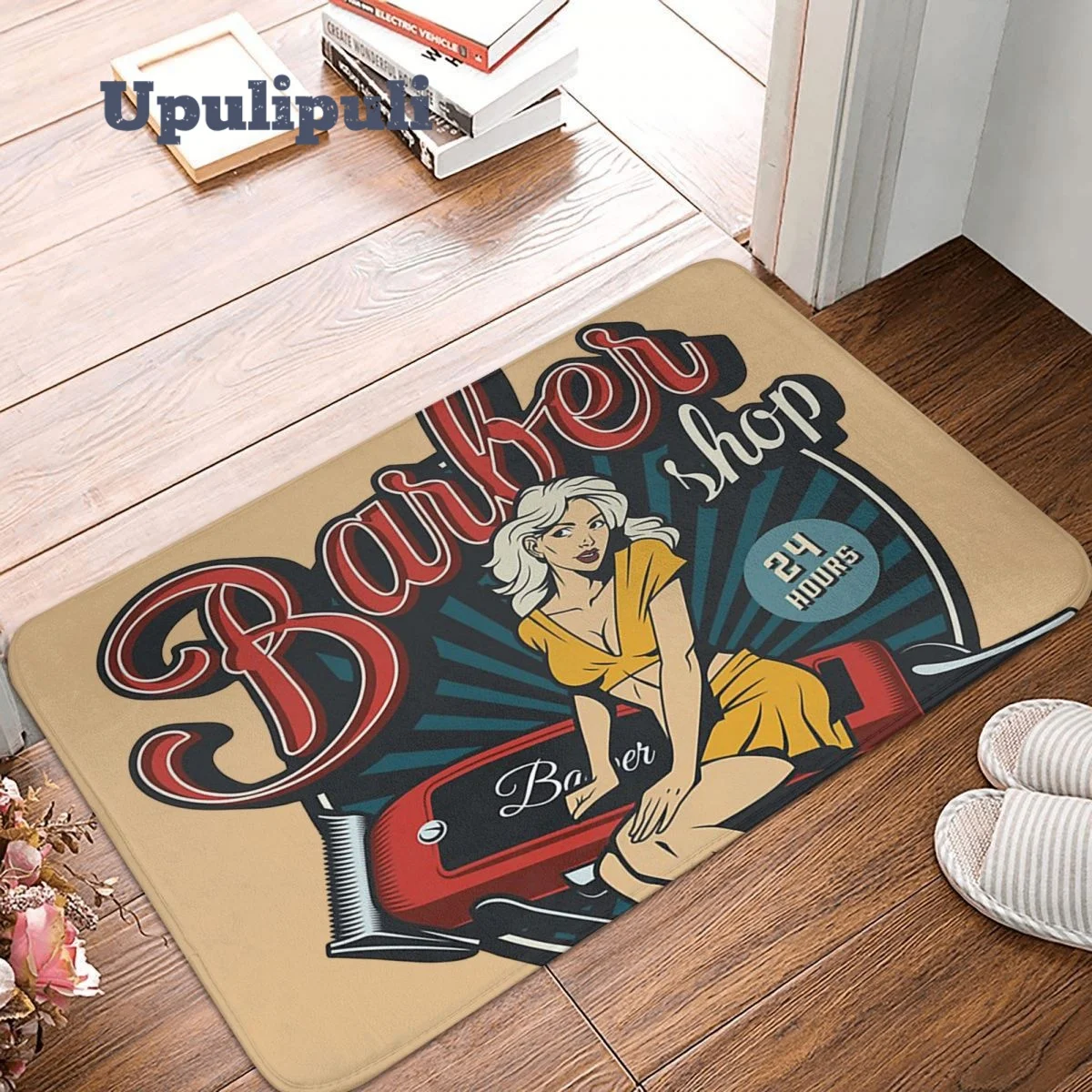 

Vintage Barber Shop Doormat Soft Rug Non-Slip Barbershop Welcome Mats for Entrance Door Kitchen Printed Balcony Mats Decoration