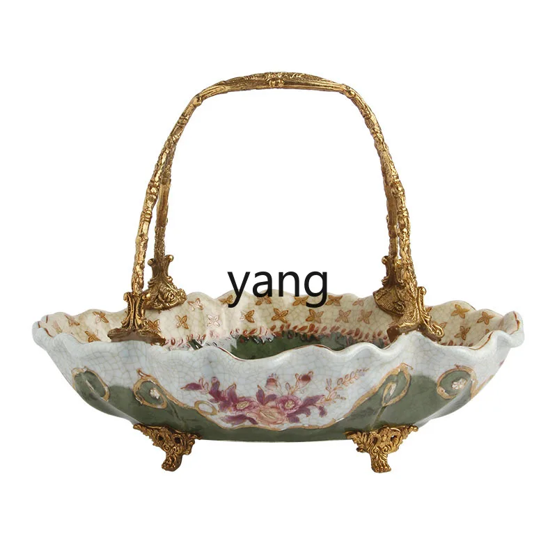 LTT hand-painted ceramic inlaid copper basket fruit plate living room decoration ornament
