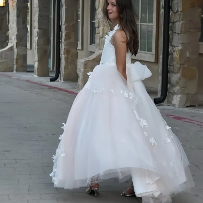 

Elegance Flower Girl Dress Ball Gown Lace Sleeveless Tulle Pageant Dresses First Communion Birthday Baptism Banquet