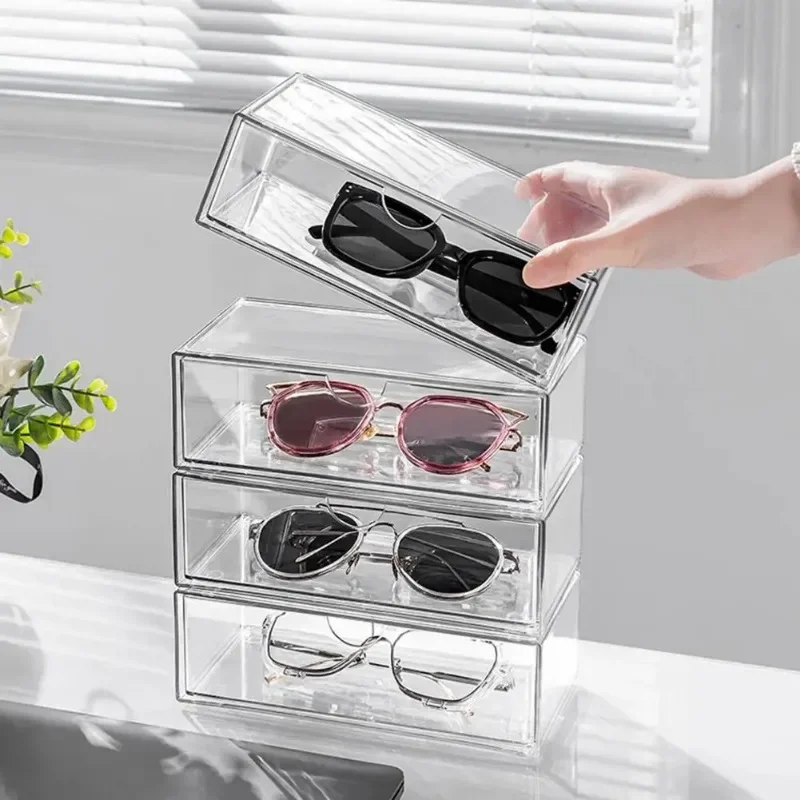 Sturdy Stacking Glasses Organizer Stackable Eyeglasses Holder Transparent Stackable Drawer Type Glasses Storage Box Organize