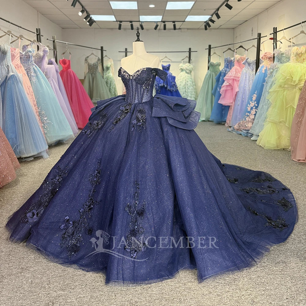 Blaue Prinzessin Sweet 16 Quinceanera Kleider Geburtstagsfeier Korsett Kleid Ballkleid Flügelärmeln Vestido De 15 Jahre Maßgeschneidert