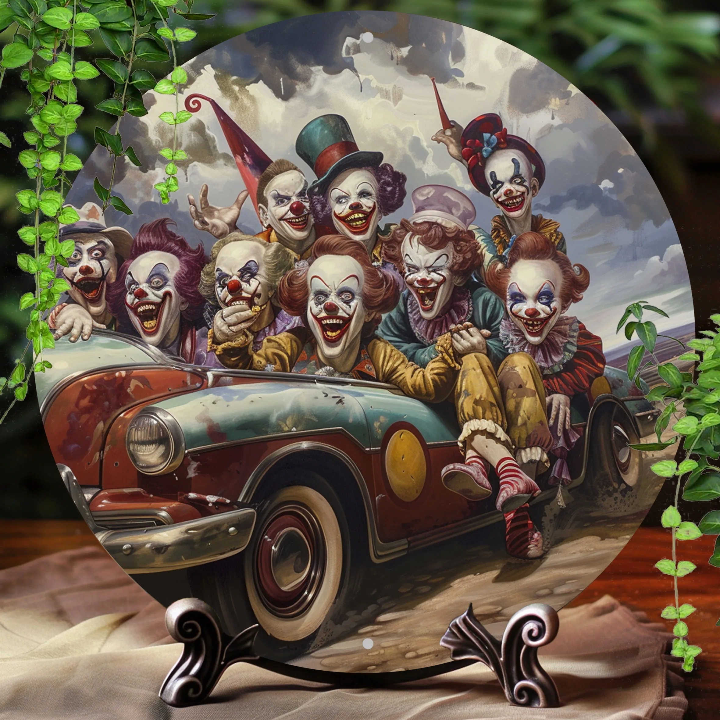 Vintage Clown Extravaganza Aluminium-Wandschild – 20,3 cm runde dekorative Metallschild für Zuhause, Büro, Bar, Party – klassisches Design,