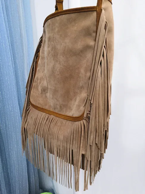 Women Fashion Leather Fringes Hobo Shoulder Bag 2024 Female Casual Suede Big Capacity Tassel Gypsy Hippie Boho Ibiza Slouchy Bag