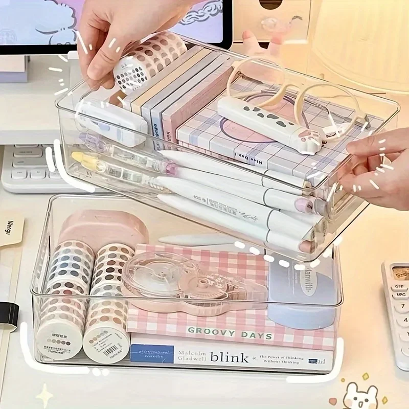 Acrylic Desktop Storage Box Is Easy To Install, Transparent Organizing Box Can Be Stacked with Shelves for Office Desk Supplies