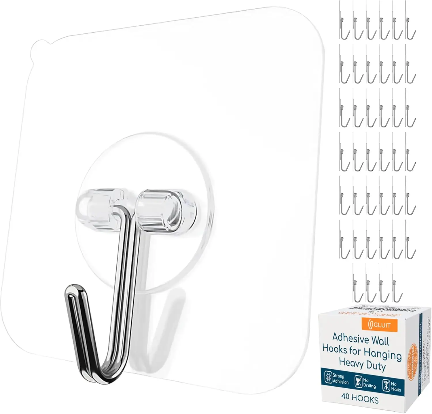 

Adhesive Wall Hooks for Hanging Heavy Duty 22 lbs Hooks for Walls No Damage, Towel Sticky Clear Hooks, Waterproof, Home, B