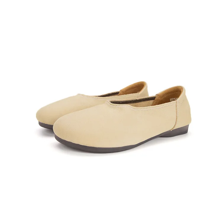 Careaymade-Genuine Leather women\'s shoes retro round toe casual one foot shallow mouth flat single shoes women grandma shoes