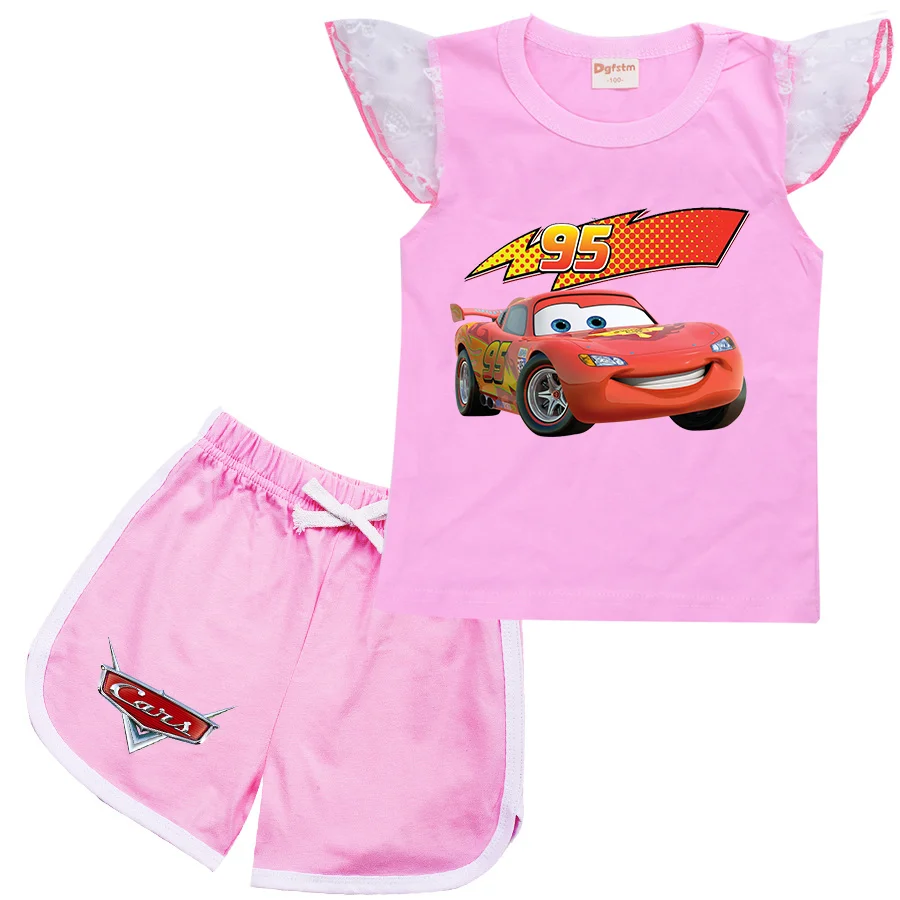 Conjunto de camisetas e shorts da Disney Pixar Cars para crianças, desenhos animados Lightning McQueen para bebês meninos e meninas, roupas casuais, verão