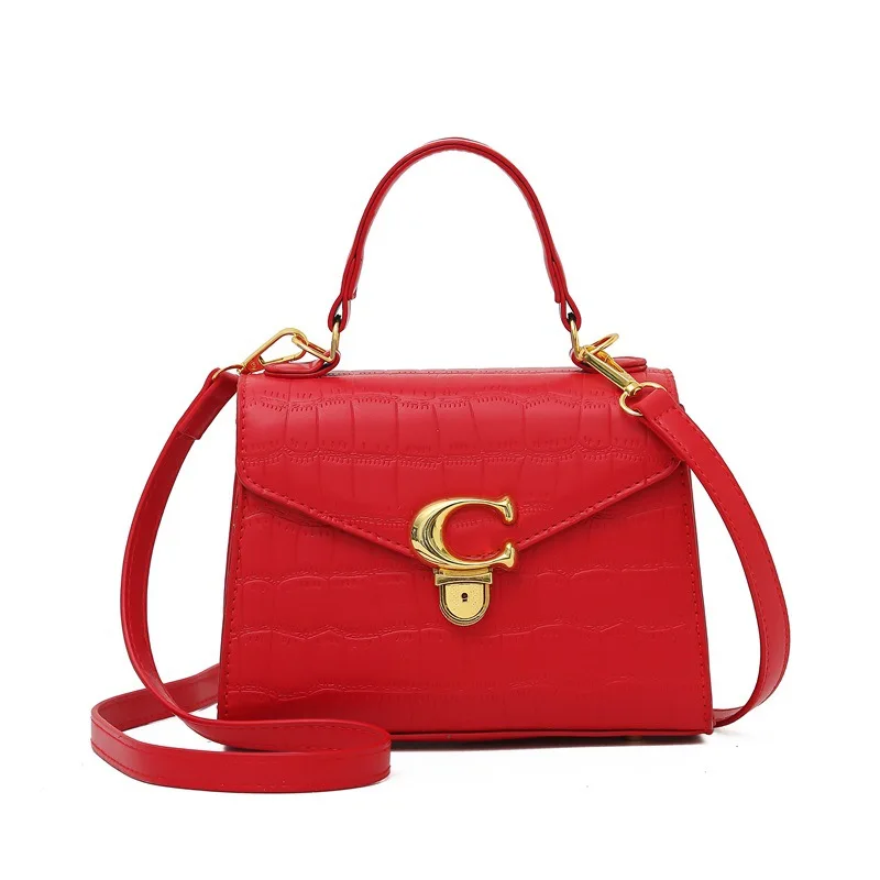 

1pc 2026 Trendy Crocodile - Pattern Mini Handbag - Gold Buckle, Detachable Crossbody Strap, Multi - Color Bags for Women