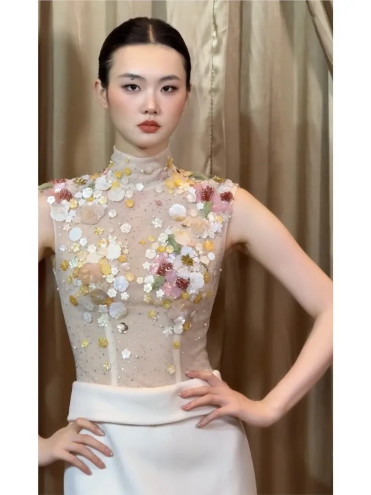 New Chinese-style stand-up collar cheongsam dress a light luxury cocktail for banquets